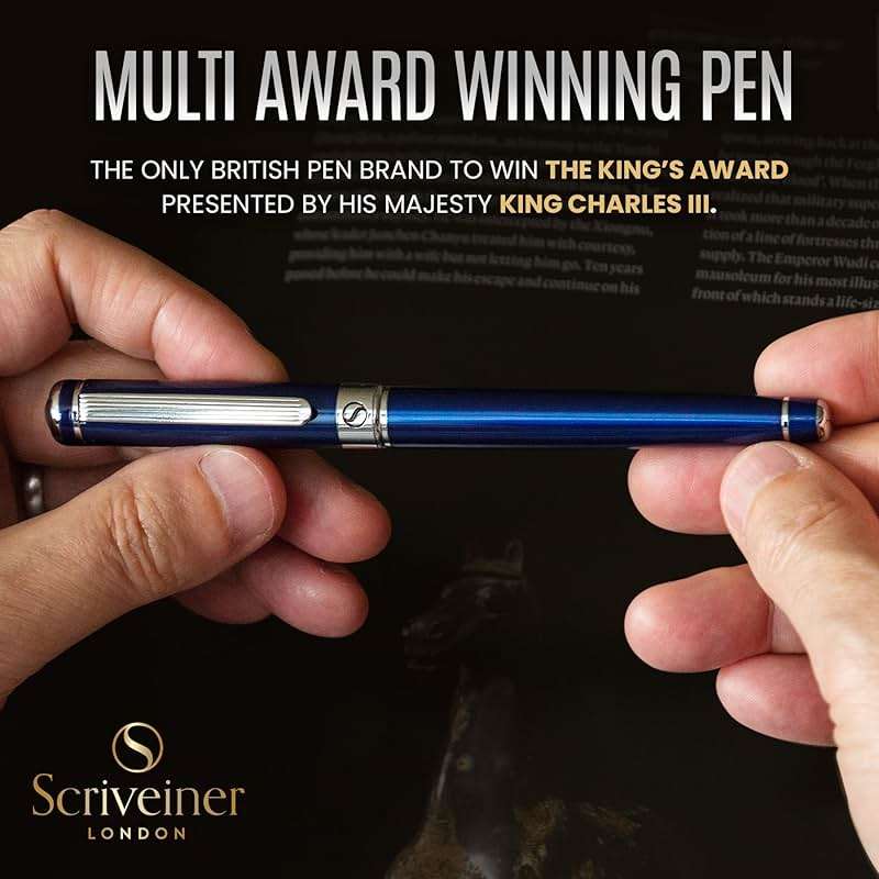 Scriveiner Midnight Blue Rollerball Pen - Stunning Blue Lacquer Luxury Pen, Chrome Finish, Schmidt Ink Refills, Men & Women, Professional, Executive Office, Nice Pen - Image 7