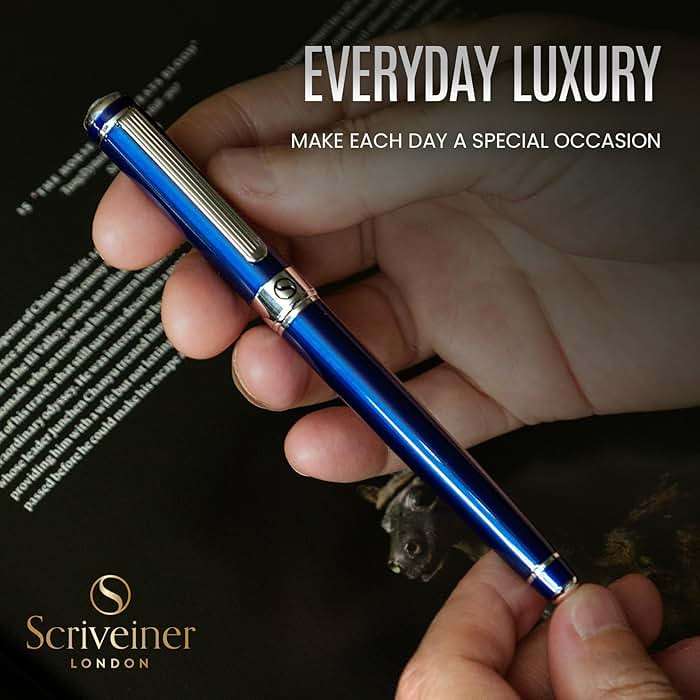 Scriveiner Midnight Blue Rollerball Pen - Stunning Blue Lacquer Luxury Pen, Chrome Finish, Schmidt Ink Refills, Men & Women, Professional, Executive Office, Nice Pen - Image 9