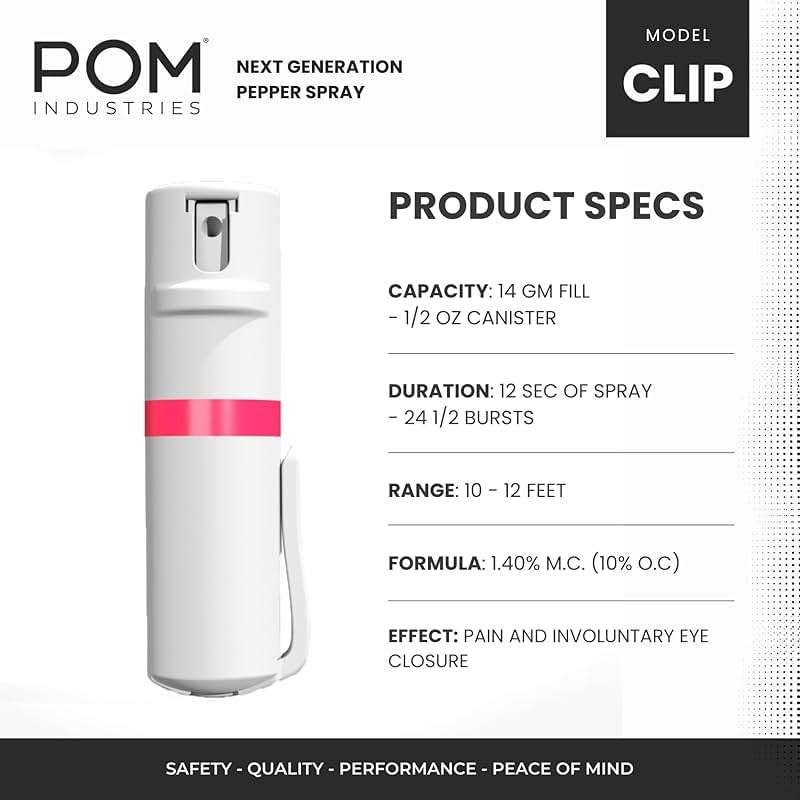 POM Pepper Spray Combo Pack, Keychain & Clip Model, Max Police Strength OC Formula, Quick Key Release, Flip Top Safety, 10 ft Range, 25 Bursts, 0.5 fl oz, Compact Tactical Design for Everyday Carry - Image 2