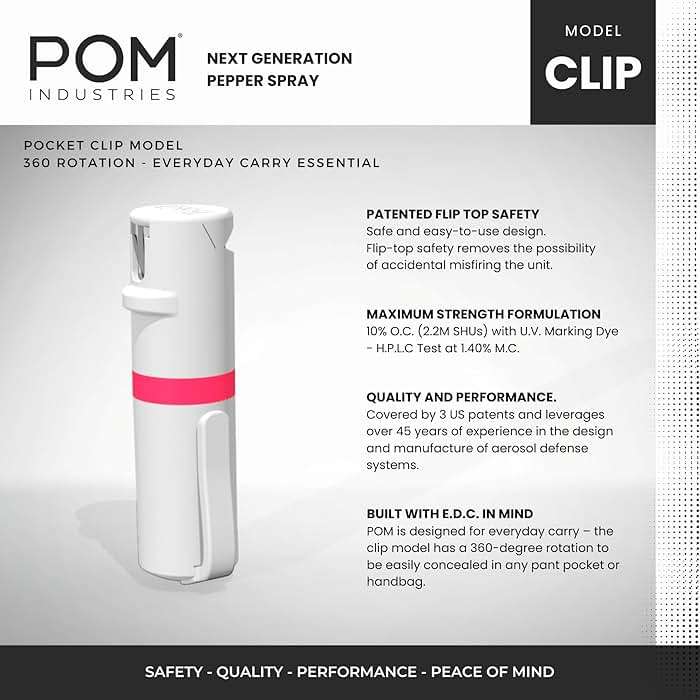 POM Pepper Spray Combo Pack, Keychain & Clip Model, Max Police Strength OC Formula, Quick Key Release, Flip Top Safety, 10 ft Range, 25 Bursts, 0.5 fl oz, Compact Tactical Design for Everyday Carry - Image 3