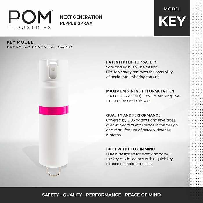 POM Pepper Spray Combo Pack, Keychain & Clip Model, Max Police Strength OC Formula, Quick Key Release, Flip Top Safety, 10 ft Range, 25 Bursts, 0.5 fl oz, Compact Tactical Design for Everyday Carry - Image 5