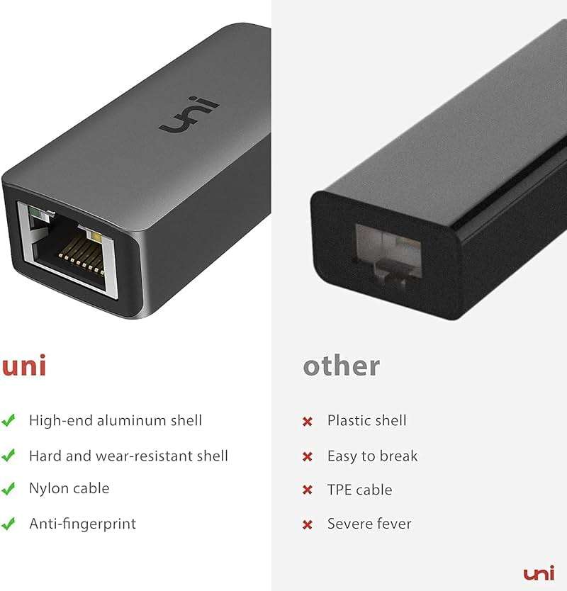 uni USB to Ethernet Adapter, Driver Free USB 3.0 to Gigabit Ethernet LAN Network Adapter, 100/1000 Mbps RJ45 Internet Adapter Compatible with Laptop, MacBook, Surface, PC with Windows, XP, Mac/Linux - Image 5