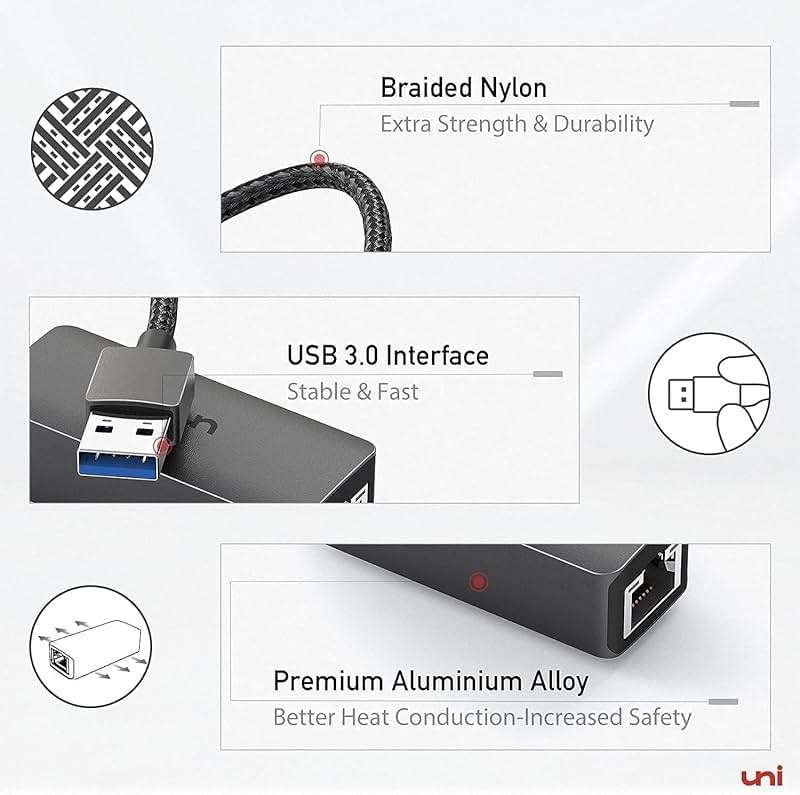 uni USB to Ethernet Adapter, Driver Free USB 3.0 to Gigabit Ethernet LAN Network Adapter, 100/1000 Mbps RJ45 Internet Adapter Compatible with Laptop, MacBook, Surface, PC with Windows, XP, Mac/Linux - Image 8