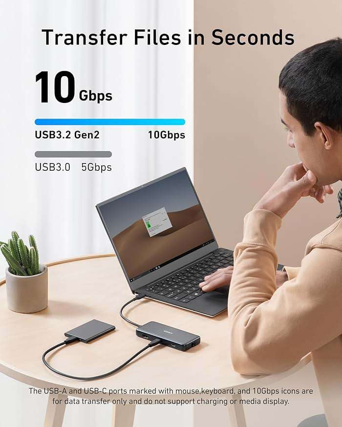 Anker USB C Hub with Ethernet, 8-in-1 Multiport Ethernet Adapter with 4K 60Hz HDMI Port, 85W Power Delivery, 10Gbps USB C and 2 A Data Ports, microSD SD Card Reader, for MacBook Pro/XPS/iPad and More - Image 3
