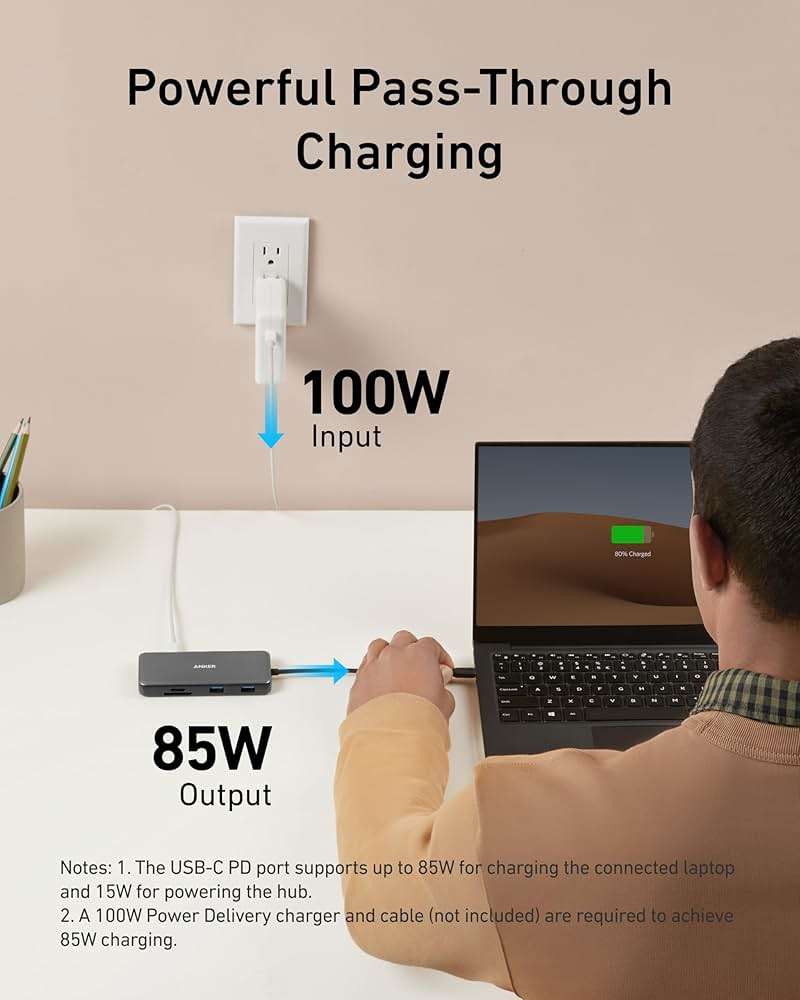 Anker USB C Hub with Ethernet, 8-in-1 Multiport Ethernet Adapter with 4K 60Hz HDMI Port, 85W Power Delivery, 10Gbps USB C and 2 A Data Ports, microSD SD Card Reader, for MacBook Pro/XPS/iPad and More - Image 4