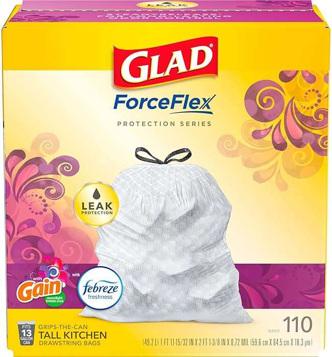 Glad ForceFlex Tall Kitchen Trash Bags, 13 Gal, Gain Moonlight Breeze, 110 Ct, Pack May Vary - Image 1