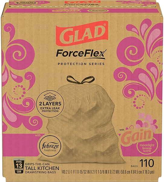 Glad ForceFlex Tall Kitchen Trash Bags, 13 Gal, Gain Moonlight Breeze, 110 Ct, Pack May Vary - Image 3