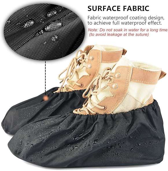 PlasMaller 5 Pairs Black Non Slip Washable Reusable Shoe Covers For Household Thickened Boot Covers, XL - Image 4