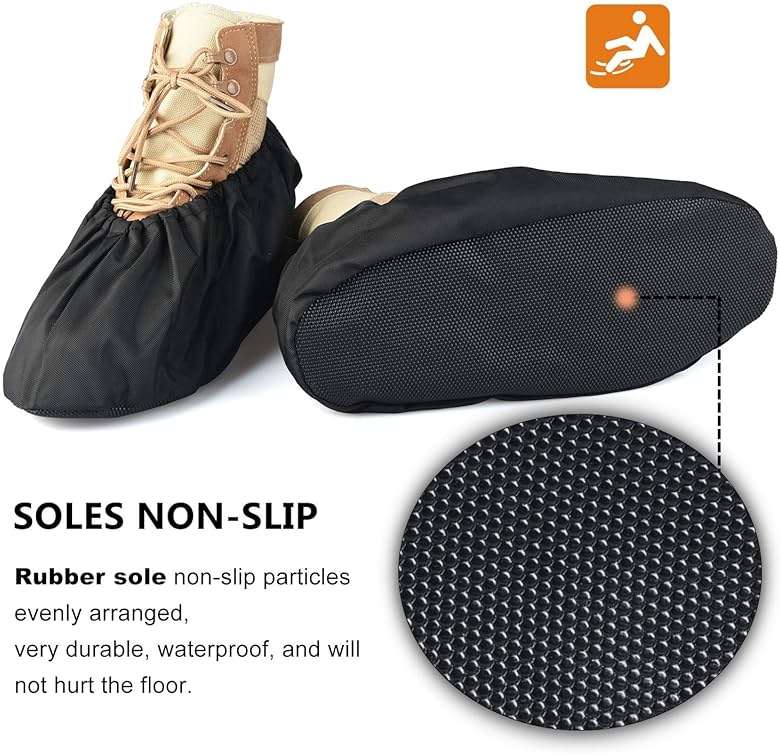 PlasMaller 5 Pairs Black Non Slip Washable Reusable Shoe Covers For Household Thickened Boot Covers, XL - Image 5