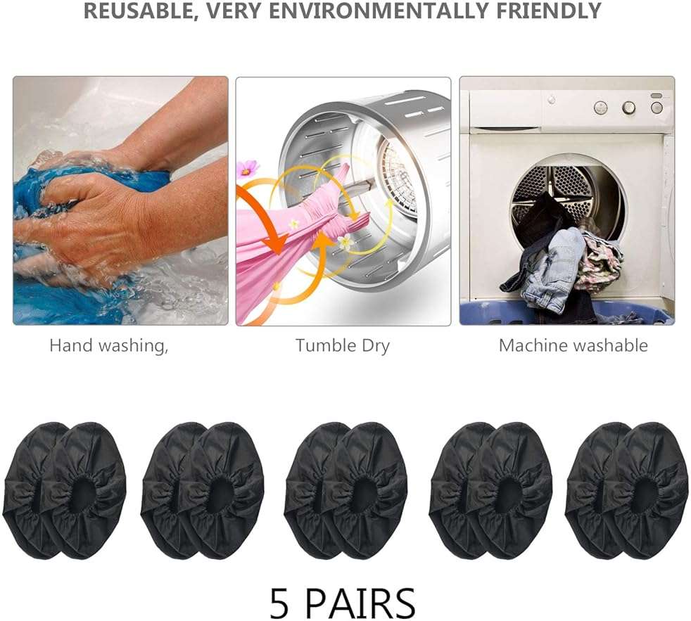 PlasMaller 5 Pairs Black Non Slip Washable Reusable Shoe Covers For Household Thickened Boot Covers, XL - Image 6