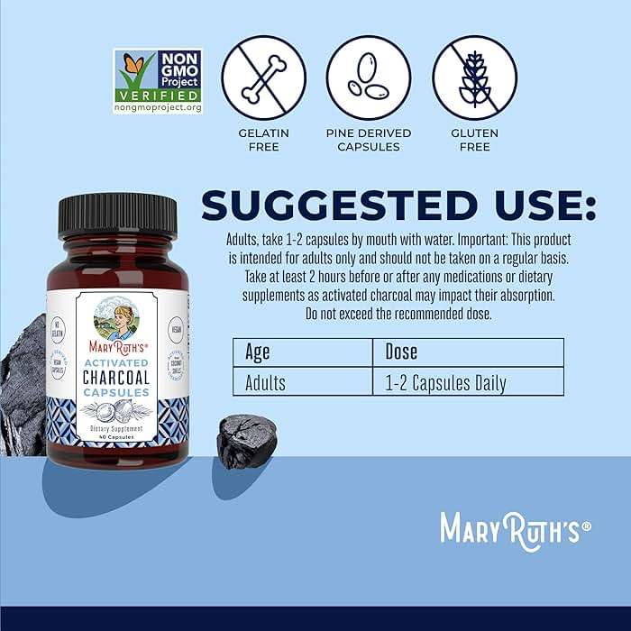 MARYRUTH'S Activated Charcoal Capsules 950 mg Activated Charcoal | Substance Adsorption | Derived from Coconut Shells | Vegan Capsules from Pine Trees | Non-GMO | Gluten Free | 40 Count - Image 3