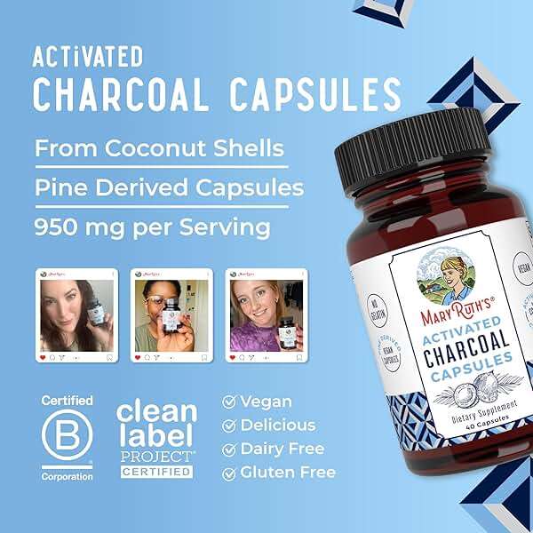 MARYRUTH'S Activated Charcoal Capsules 950 mg Activated Charcoal | Substance Adsorption | Derived from Coconut Shells | Vegan Capsules from Pine Trees | Non-GMO | Gluten Free | 40 Count - Image 8