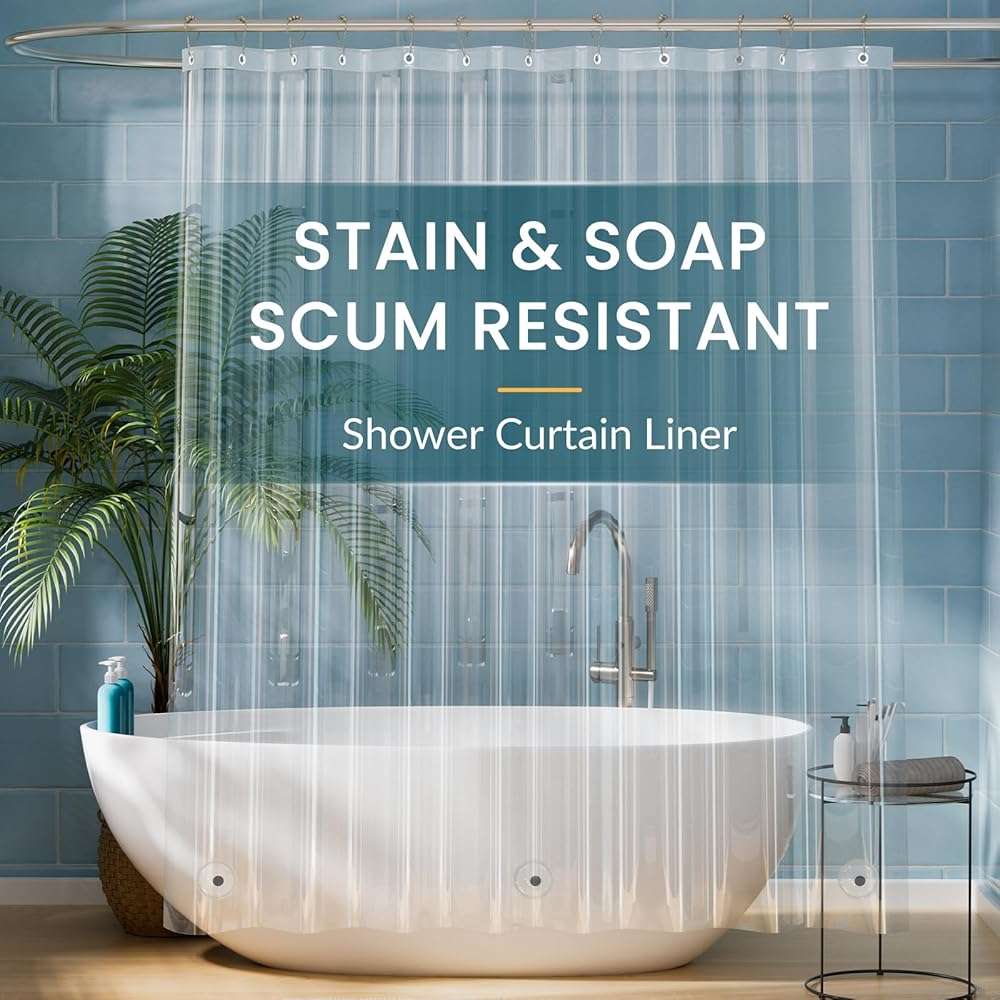 Titanker Clear Shower Curtain Liner, Plastic Shower Liner PEVA 72 x 72 Lightweight Waterproof Shower Curtains for Bathroom with Magnets and Rustproof Grommets - Image 1