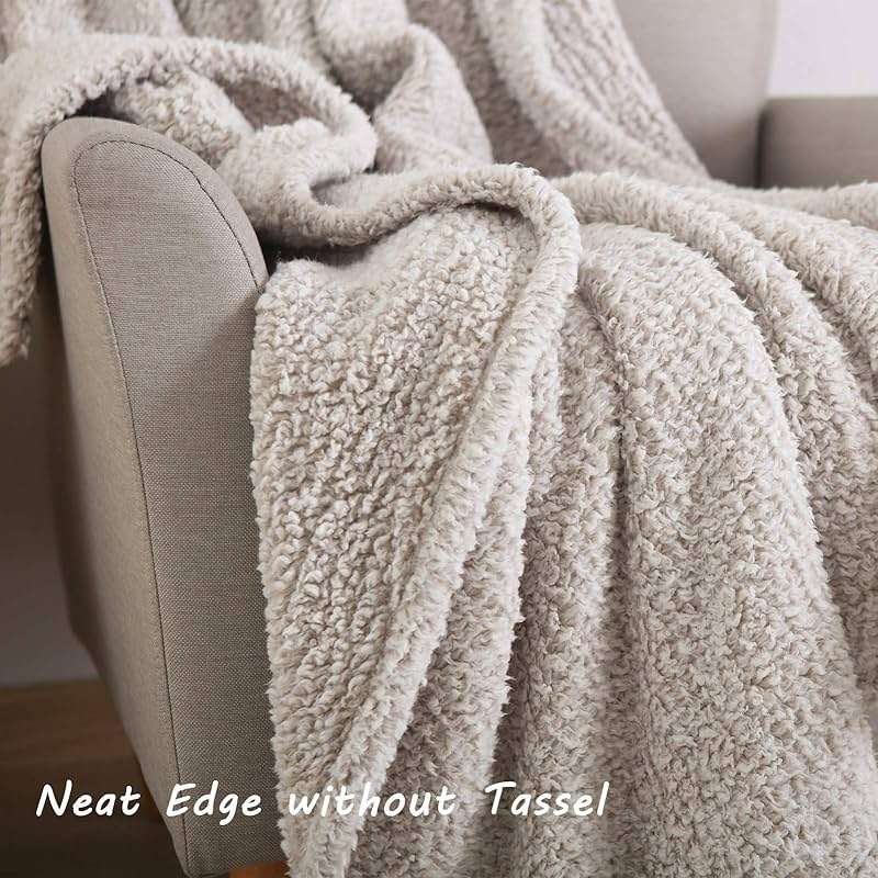 Ultra Soft Cozy Sherpa Throw Blanket, 2 Tones Ombre Light Brown Pattern Reversible, Light Weight Warm Decorative Boho Style Throw Blanket Cover for Sofa, Couch, Bedroom,Travel, 50”x60” - Image 2