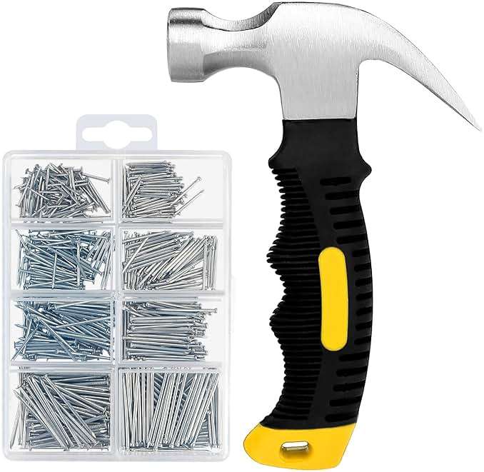 KURUI 700PCs Nails Assortment Kit & 8oz Hammer, Small Hammer for Hanging Wall Art Decor, Picture Frame, 350 Roofing/Wall Nails & 350 Finishing Nail - Image 1