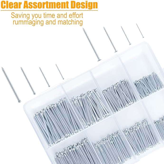 KURUI 700PCs Nails Assortment Kit & 8oz Hammer, Small Hammer for Hanging Wall Art Decor, Picture Frame, 350 Roofing/Wall Nails & 350 Finishing Nail - Image 3