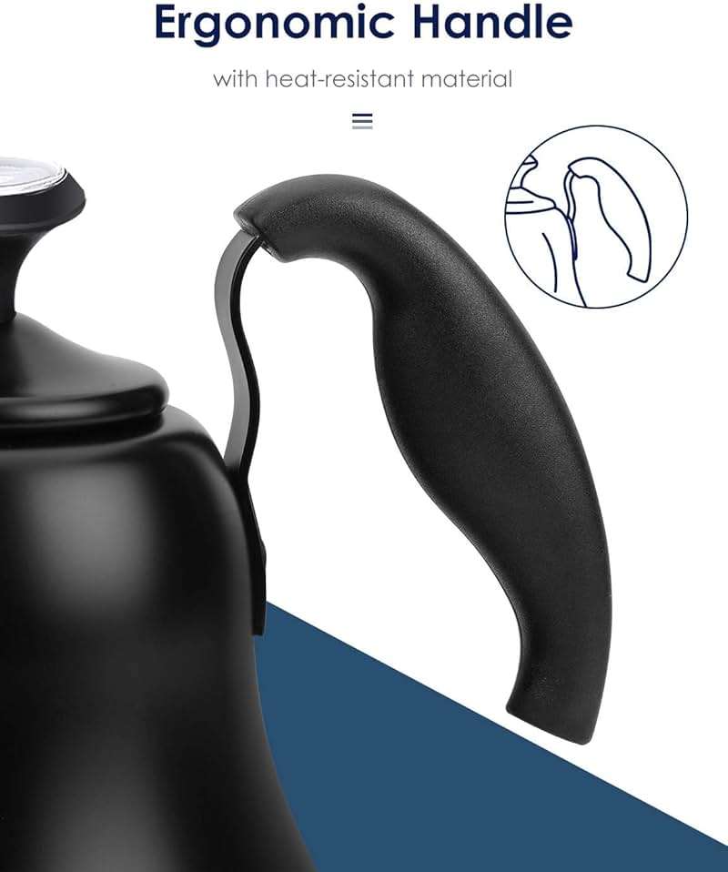 Chefbar Tea Kettle with Thermometer Stovetop Gooseneck Kettle 28oz 0.8L Pour Over Coffee Pot, Matte Black Camping Home Kitchen Water Boiler, 1Pack - Image 3
