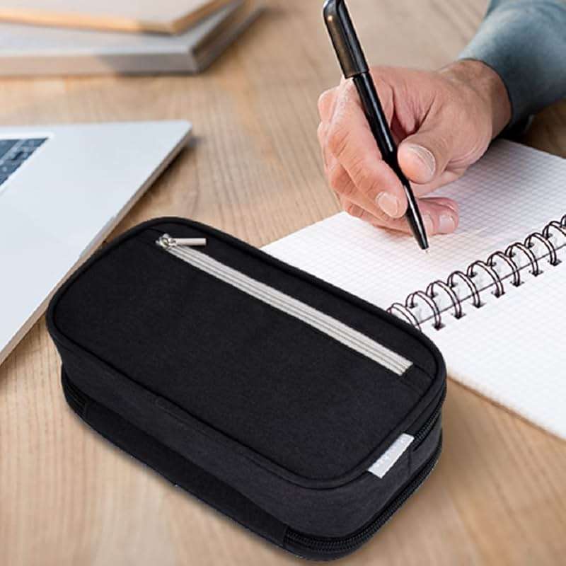 Chelory Big Pencil Case Large Capacity Pencil Bag Pouch 3 Multi Comparments High Storage Pen Holder Marker Holder Portable Office Stationery Organizer Supplies Makeup Cosmetic Bag Men Women (Black) - Image 2