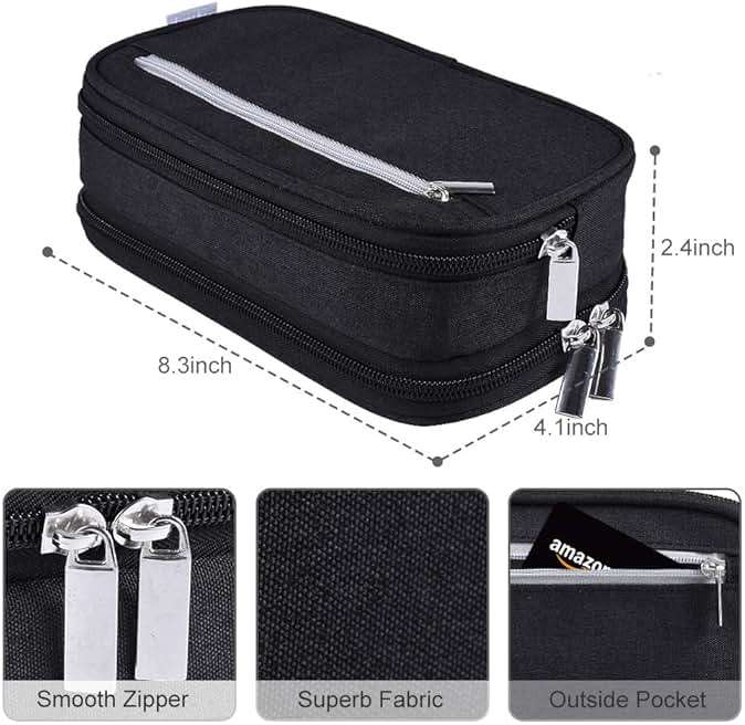 Chelory Big Pencil Case Large Capacity Pencil Bag Pouch 3 Multi Comparments High Storage Pen Holder Marker Holder Portable Office Stationery Organizer Supplies Makeup Cosmetic Bag Men Women (Black) - Image 3