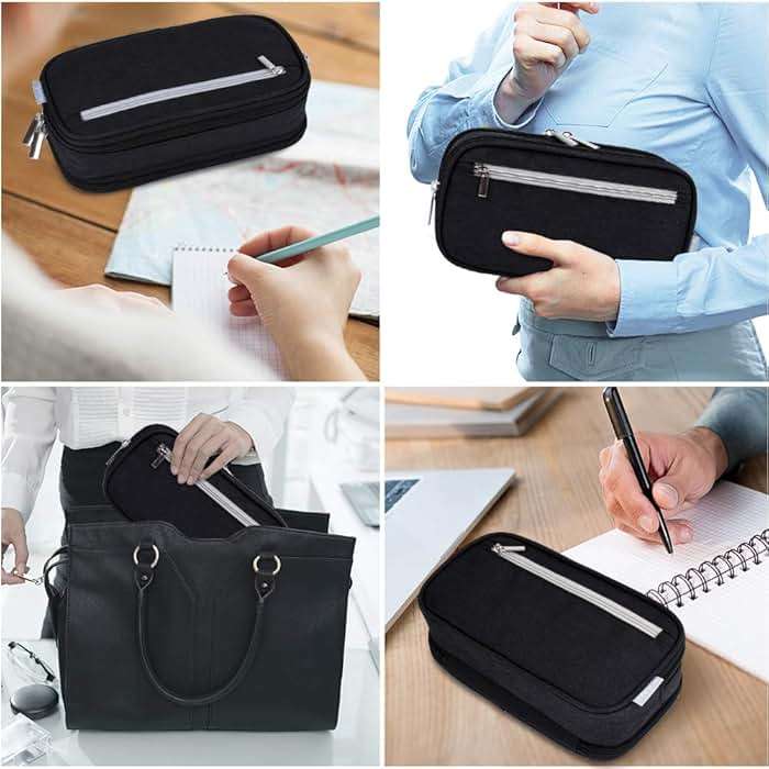 Chelory Big Pencil Case Large Capacity Pencil Bag Pouch 3 Multi Comparments High Storage Pen Holder Marker Holder Portable Office Stationery Organizer Supplies Makeup Cosmetic Bag Men Women (Black) - Image 7