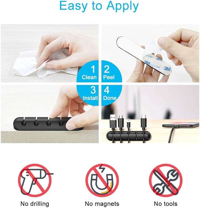 INCHOR Cord Organizer, Cable Clips Cord Holder, Cable Management USB Cable Power Wire Cord Clips, 2 Packs Cable Organizers for Car Home and Office (5, 3 Slots) - Image 6