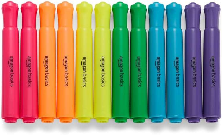 Amazon Basics Tank Style Highlighters, Chisel Tip, Bible Highlighter, Office and School Supplies, 12 Pack, Assorted Colors - Image 1