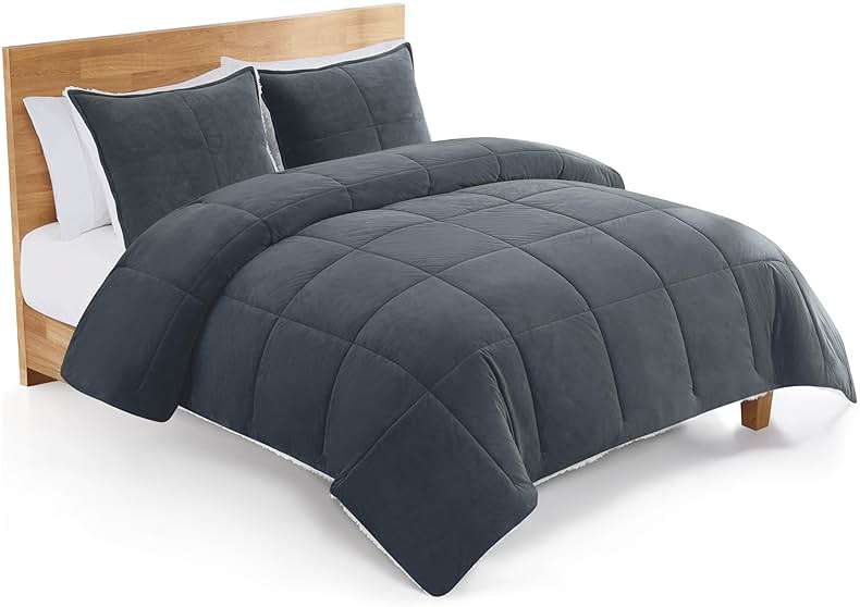 UGG Blissful Queen Comforter Set with 2 Pillow Shams, Reversible Fleece Bed Comforter, Ultra Warm Winter Bed Set, Down Alternative Bedding, Full/Queen Size, Imperial Blue - Image 1