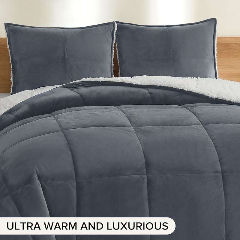 UGG Blissful Queen Comforter Set with 2 Pillow Shams, Reversible Fleece Bed Comforter, Ultra Warm Winter Bed Set, Down Alternative Bedding, Full/Queen Size, Imperial Blue - Image 5
