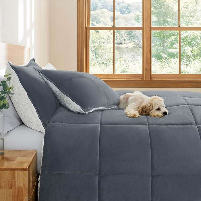 UGG Blissful Queen Comforter Set with 2 Pillow Shams, Reversible Fleece Bed Comforter, Ultra Warm Winter Bed Set, Down Alternative Bedding, Full/Queen Size, Imperial Blue - Image 7