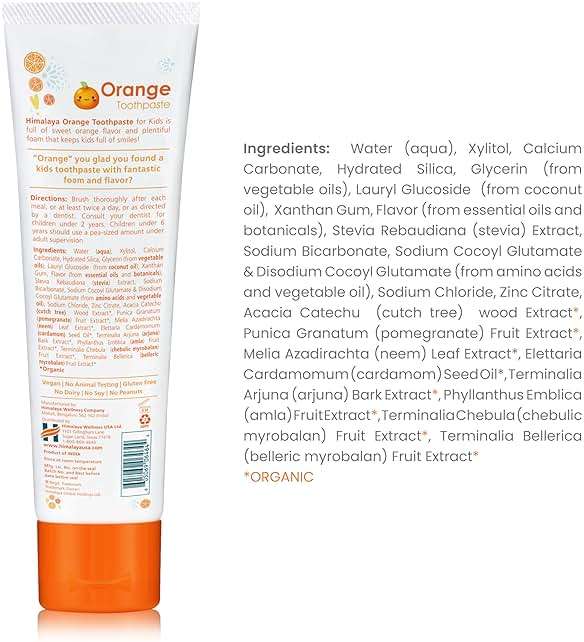 Himalaya Botanique Kids Toothpaste, Herbal, Orange Flavor, Fights Plaque, Fluoride-Free, Gentle, No Artificial Flavors or Colors, SLS Free, Gluten Free, Cruelty Free, Vegan, Foaming, 4 Oz, 1 Pack - Image 2