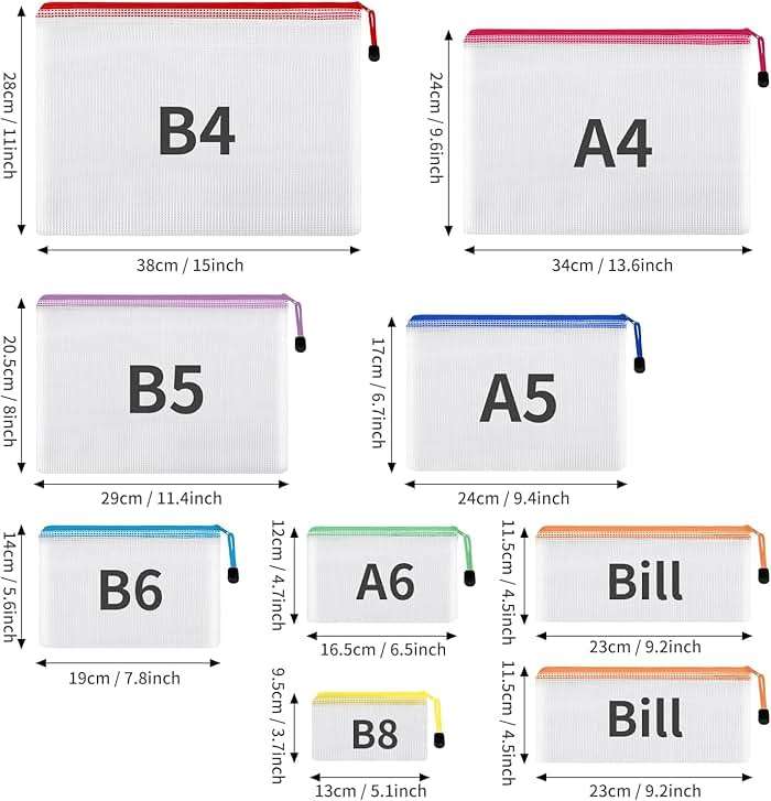 EOOUT 30pcs Mesh Zipper Pouch Bags, 8 Sizes Plastic Zipper Bags, 8 Colors Waterproof Zipper Pouches for Organization, Multipurpose for Travel, School Supplies, Office Appliances and Home Organization - Image 3