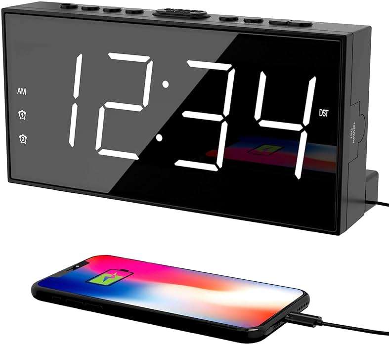 PPLEE Alarm Clock for Bedroom, 2 Alarms Loud LED Big Display Plug in Simple Basic Digital Clock with USB Charging Port, Adjustable Volume, Dimmable, Snooze for Deep Sleepers Kids Elderly Home Office - Image 1