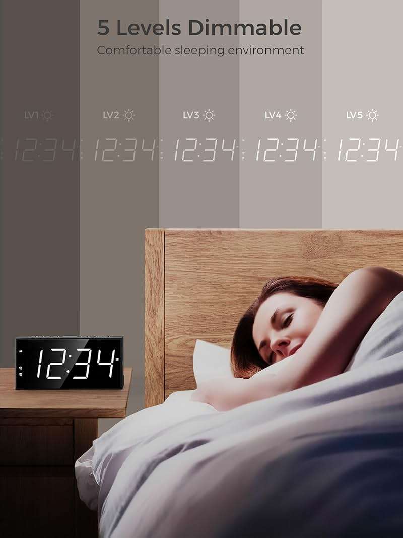 PPLEE Alarm Clock for Bedroom, 2 Alarms Loud LED Big Display Plug in Simple Basic Digital Clock with USB Charging Port, Adjustable Volume, Dimmable, Snooze for Deep Sleepers Kids Elderly Home Office - Image 4