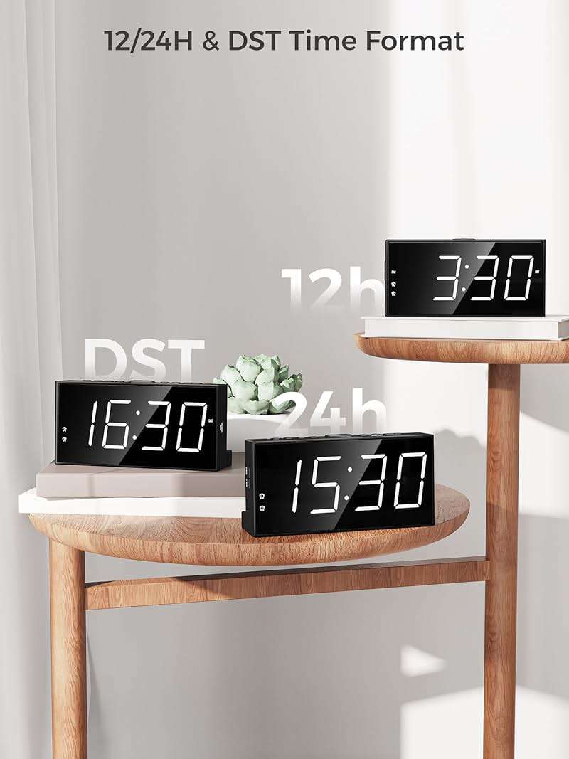 PPLEE Alarm Clock for Bedroom, 2 Alarms Loud LED Big Display Plug in Simple Basic Digital Clock with USB Charging Port, Adjustable Volume, Dimmable, Snooze for Deep Sleepers Kids Elderly Home Office - Image 8
