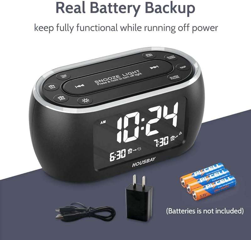 HOUSBAY Digital Alarm Clock Radio for Bedrooms, Phone-Free Wake-up with Dual Alarm, Night Light, Small Radio Clock for Bedside - Image 4