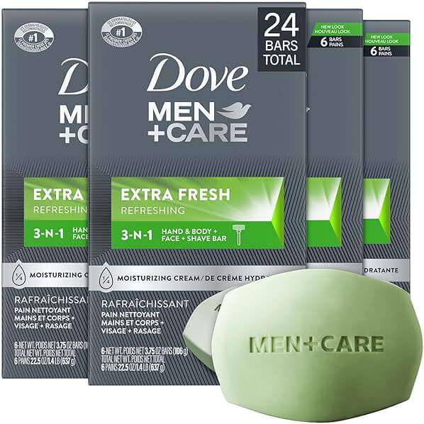 Dove Men+Care Soap Bar, Extra Fresh Scent 4-Pack (24 Bars) – Hydrating 3-in-1 Body, Hand, and Face Cleanser for Men, 22.5 Oz Ea - Image 1