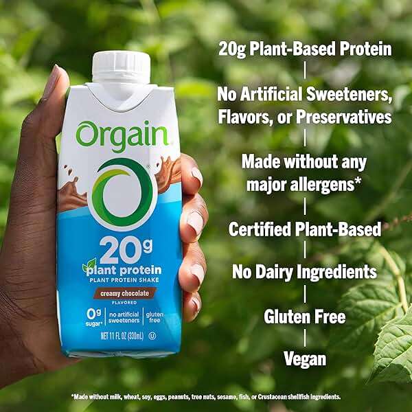 Orgain Organic Vegan Protein Shake, Creamy Chocolate - 20g Plant Based Protein, Ready to Drink, Fruits & Vegetables, Gluten Free, Kosher, No Soy or Dairy Ingredients, 11 Fl Oz (Pack of 12) - Image 4