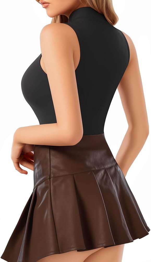 MANGOPOP Women's Mock Turtle Neck Sleeveless Tank Tops Bodysuit Leotard Clothing - Image 2