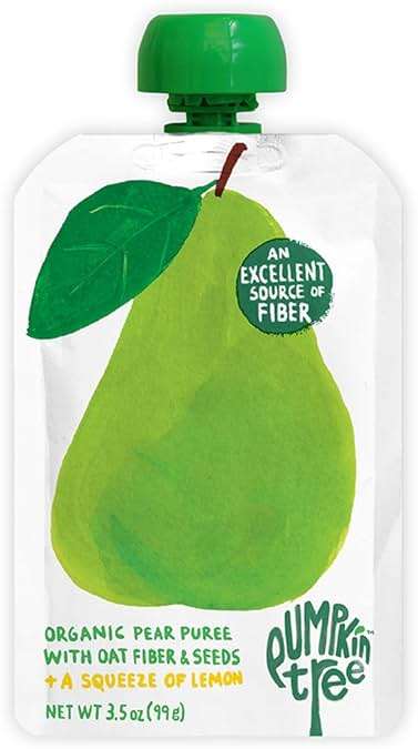 Pumpkin Tree Organics Fruit Snack Pouch, Pear + Fiber + A Squeeze of Lemon, 3.5 Ounce (Pack of 10) - Image 1