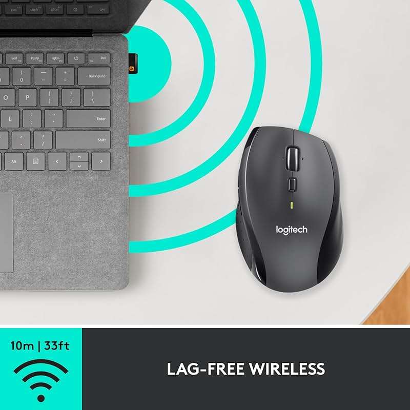 Logitech M705 Marathon Wireless Mouse, Gaming Mouse Wireless, 2.4 GHz USB-A Receiver, 5-Programmable Buttons, 3-Year Battery, PC, Mac, Laptop, Chromebook - Black - Image 7