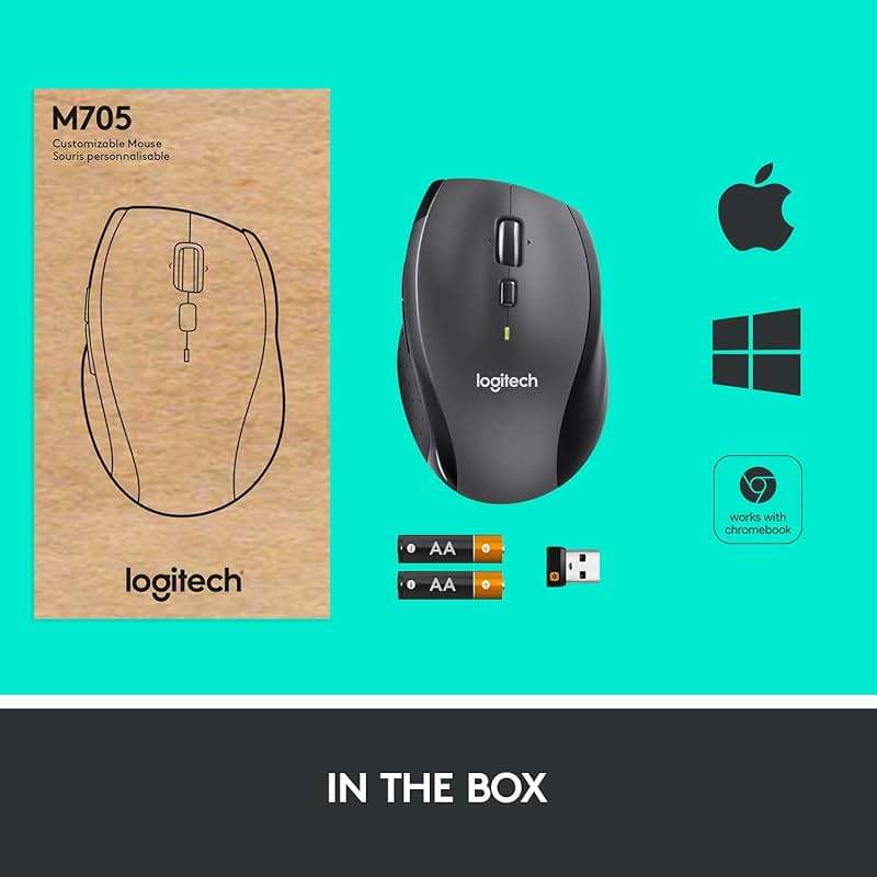 Logitech M705 Marathon Wireless Mouse, Gaming Mouse Wireless, 2.4 GHz USB-A Receiver, 5-Programmable Buttons, 3-Year Battery, PC, Mac, Laptop, Chromebook - Black - Image 8