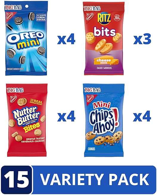OREO Minis Cookies, CHIPS AHOY! Minis Cookies, Nutter Butter Bites & RITZ Bits Cheese Crackers Variety Pack, 15 Snack Packs - Image 3