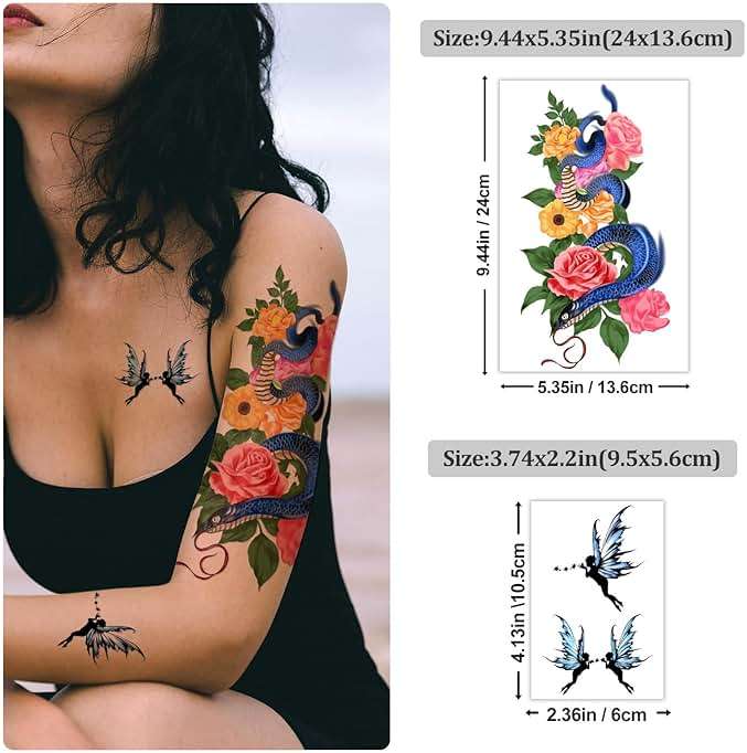 Yazhiji 49 Sheets Temporary Tattoos for Women and Men 3D Extra Large Waterproof Sexy Flowers Fake Tattoo Kits - Image 2