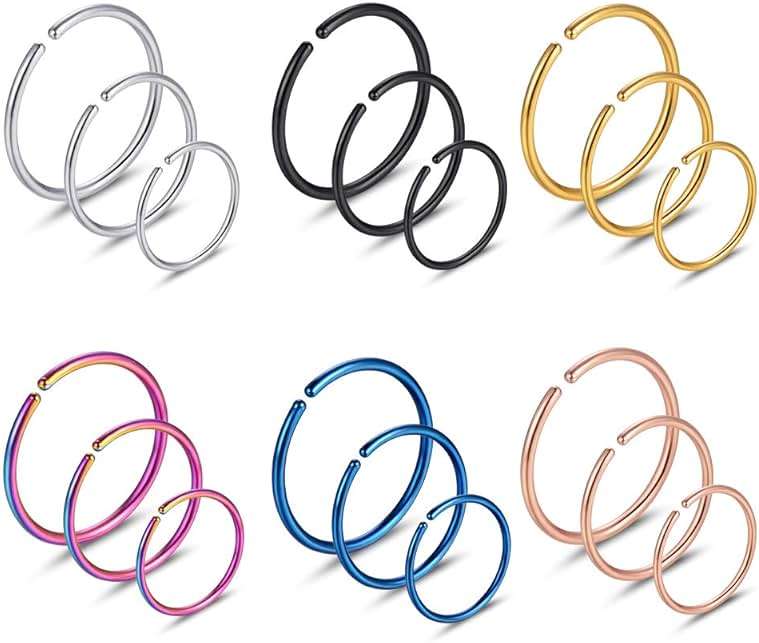 Xanowan Stainless Steel Hoop Nose Ring Cartilage Ring Set 6 Color Set for Men and Women - Image 1