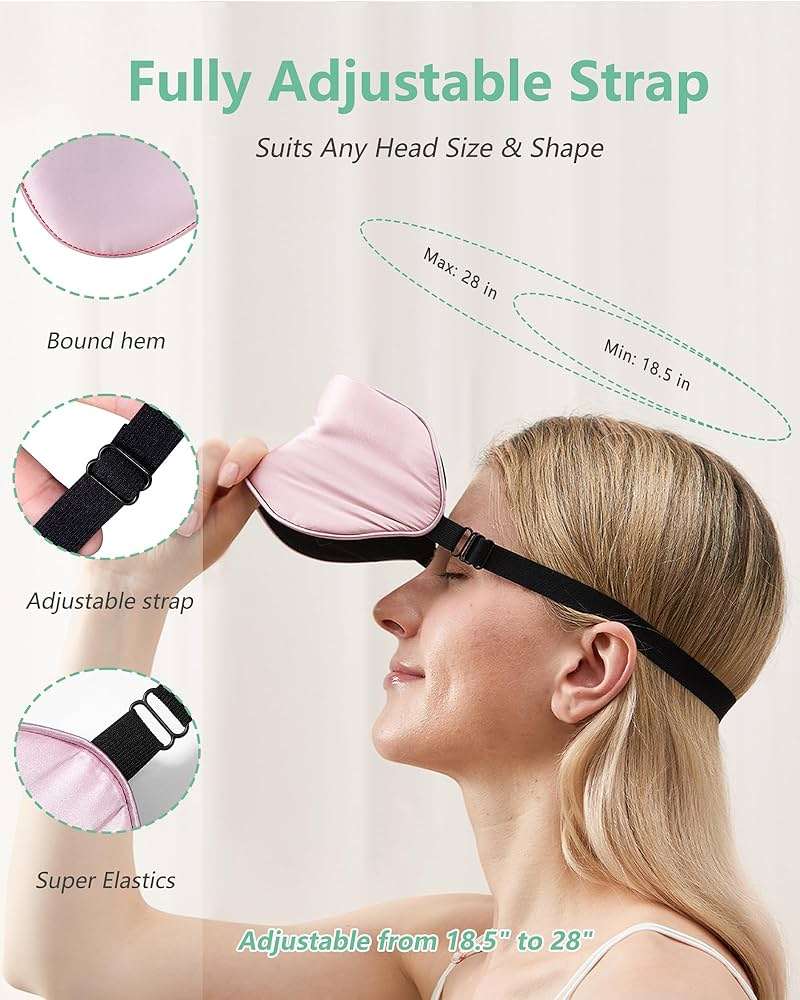 BeeVines 100% Real Mulberry Silk 2 Pack Sleep Mask, Natural Pure Silk Eye Masks with Adjustable Strap for Sleeping, 100% Block Light Eye Sleep Shade Cover, Reduces Puffy Eyes Traveling Gifts - Image 5