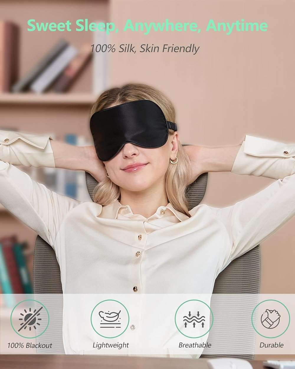 BeeVines 100% Real Mulberry Silk 2 Pack Sleep Mask, Natural Pure Silk Eye Masks with Adjustable Strap for Sleeping, 100% Block Light Eye Sleep Shade Cover, Reduces Puffy Eyes Traveling Gifts - Image 8
