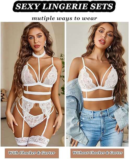 Avidlove Lace Garter Lingerie Set with Removable Choker Teddy Babydoll Strappy Bra and Panty Set (No Stockings) - Image 3