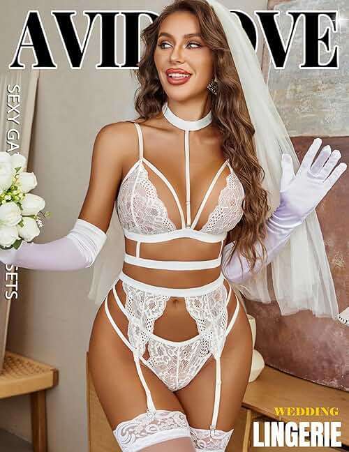 Avidlove Lace Garter Lingerie Set with Removable Choker Teddy Babydoll Strappy Bra and Panty Set (No Stockings) - Image 4