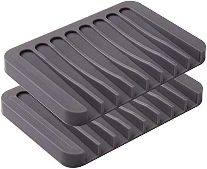 2PCS Soap Dish Holder, Premium Silicone Soap Dishes for Shower Bathroom Kitchen Sinks， Soap Tray Saver Drainer, Self-draining Waterfall, Non-Slip Design, Easy Cleaning (Gray) - Image 1