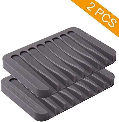2PCS Soap Dish Holder, Premium Silicone Soap Dishes for Shower Bathroom Kitchen Sinks， Soap Tray Saver Drainer, Self-draining Waterfall, Non-Slip Design, Easy Cleaning (Gray) - Image 8
